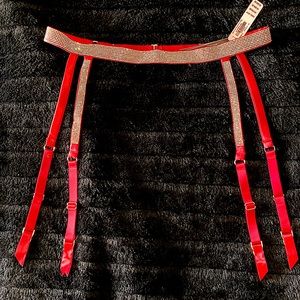 VICTORIAS SECRET *SHINE* RHINESTONE RED GARTER BELT XS NWT